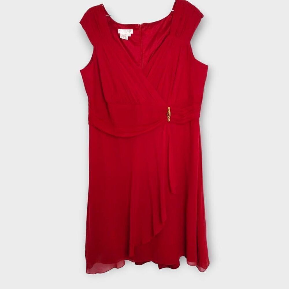 Maggy London Womens Dress Sz 22 Red‎ Silk Chiffon Wrap Plus Jewel Sleeveless